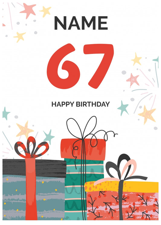 Happy 67th Birthday Card - Fun Presents Design