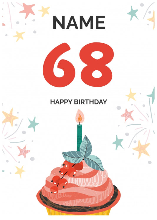 Happy 68th Birthday Card - Fun Cupcake Design