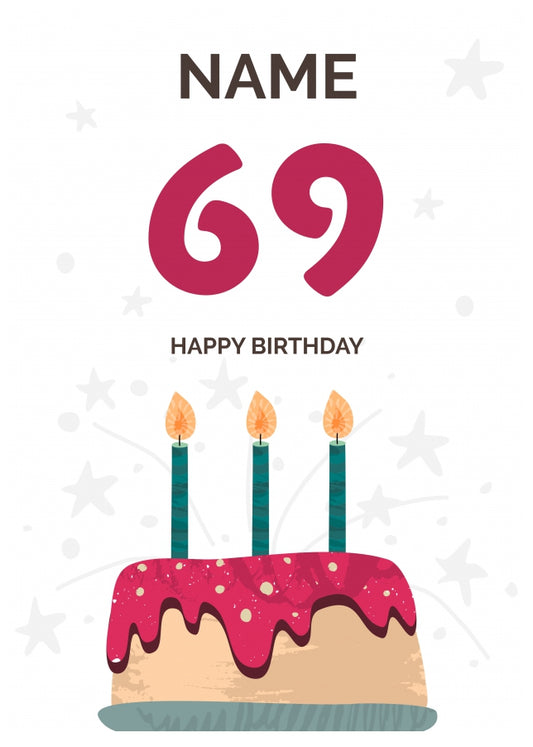 Happy 69th Birthday Card - Fun Birthday Cake Design