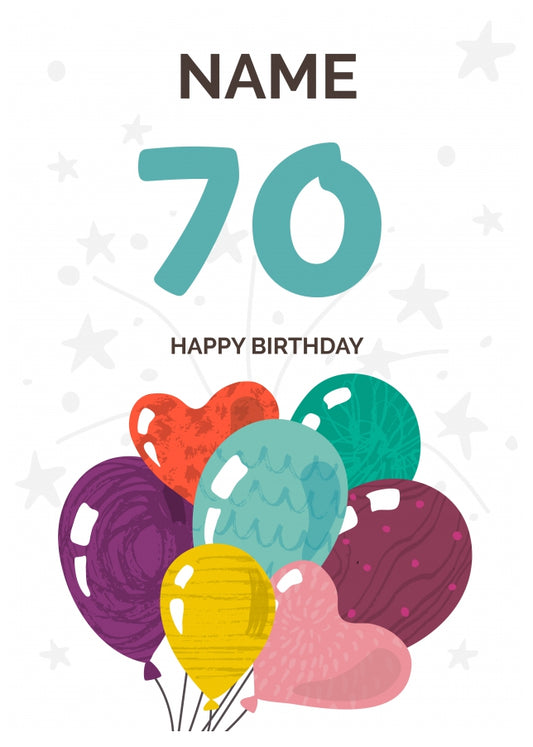 Happy 70th Birthday Card - Fun Balloons Design