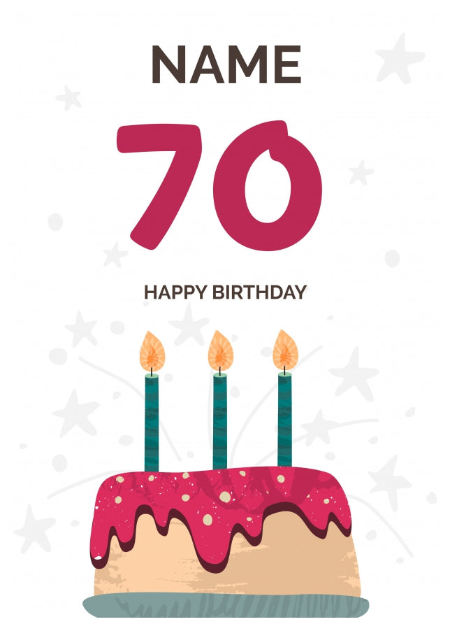 Happy 70th Birthday Card - Fun Birthday Cake Design