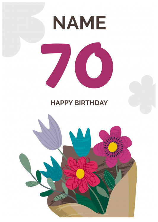 Happy 70th Birthday Card - Bouquet of Flowers