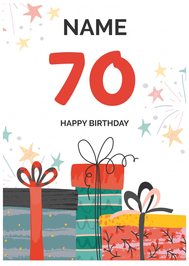 Happy 70th Birthday Card - Fun Presents Design