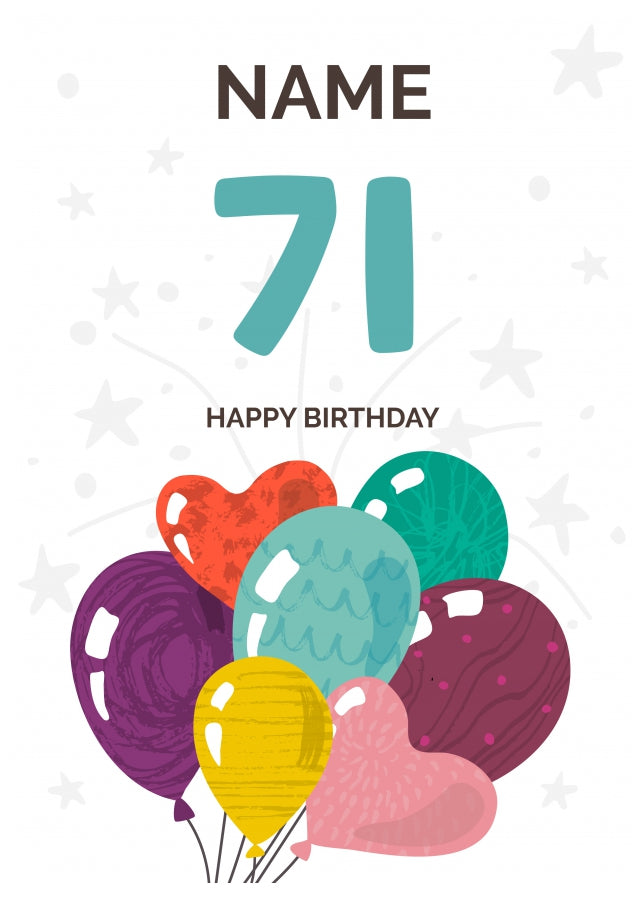 Happy 71st Birthday Card - Fun Balloons Design