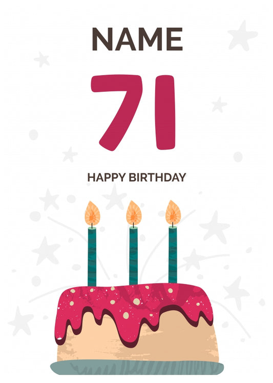 Happy 71st Birthday Card - Fun Birthday Cake Design