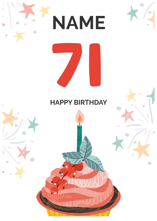 Happy 71st Birthday Card - Fun Cupcake Design