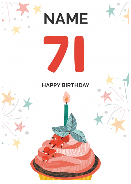 Happy 71st Birthday Card - Fun Cupcake Design