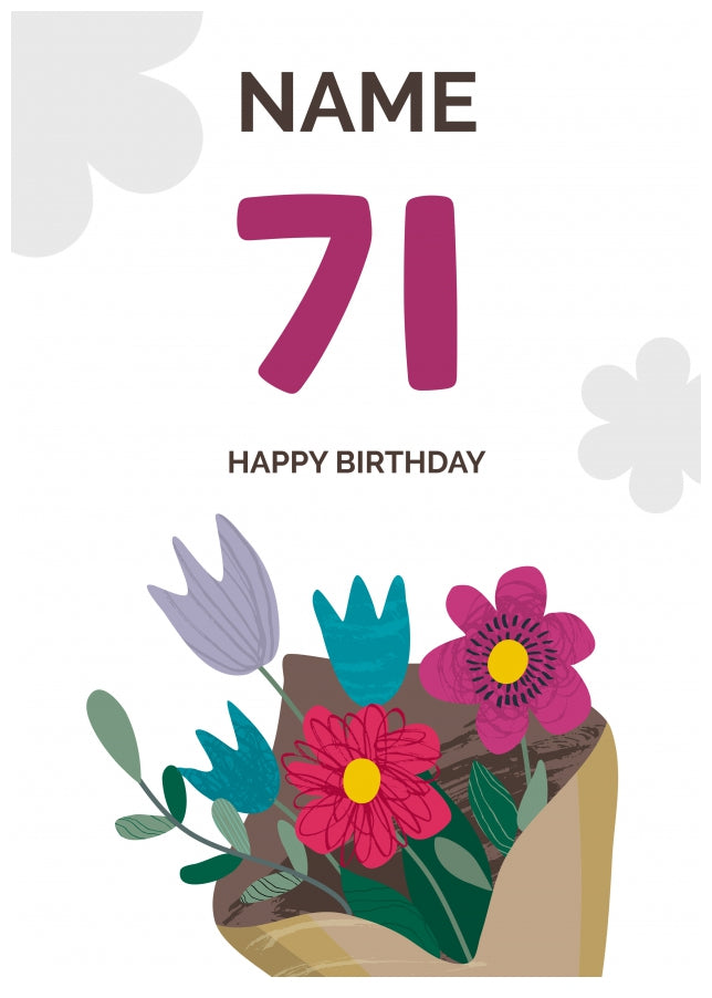 Happy 71st Birthday Card - Bouquet of Flowers