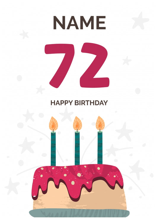 Happy 72nd Birthday Card - Fun Birthday Cake Design