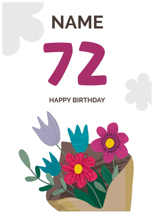 Happy 72nd Birthday Card - Bouquet of Flowers