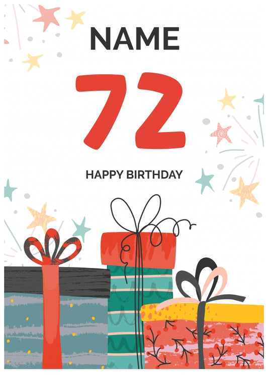 Happy 72nd Birthday Card - Fun Presents Design