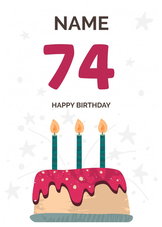 Happy 74th Birthday Card - Fun Birthday Cake Design