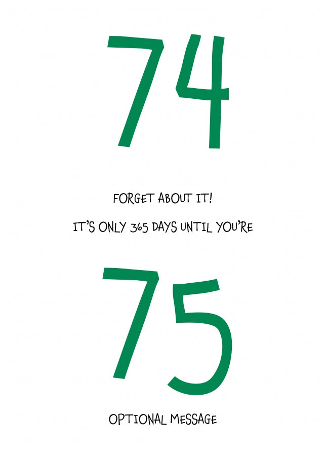 Happy 74th Birthday Card - Forget about it!