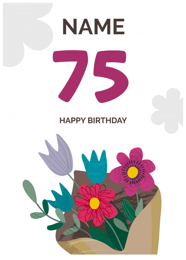 Happy 75th Birthday Card - Bouquet of Flowers