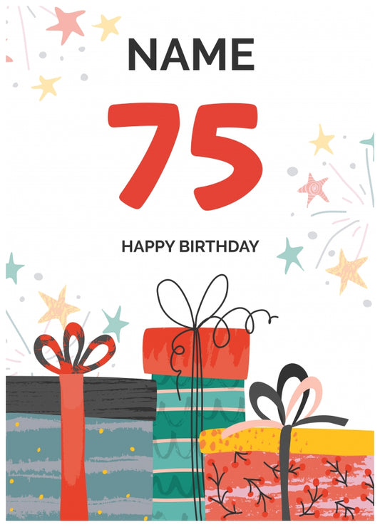 Happy 75th Birthday Card - Fun Presents Design