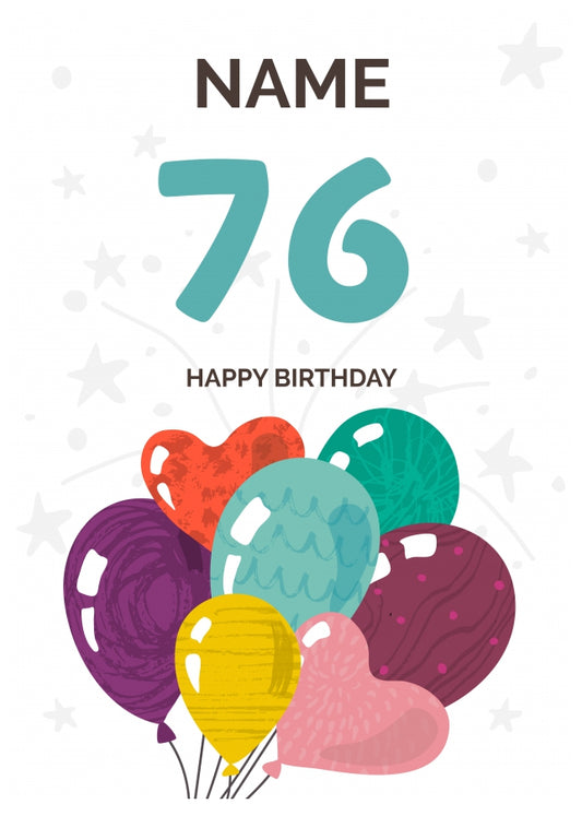 Happy 76th Birthday Card - Fun Balloons Design