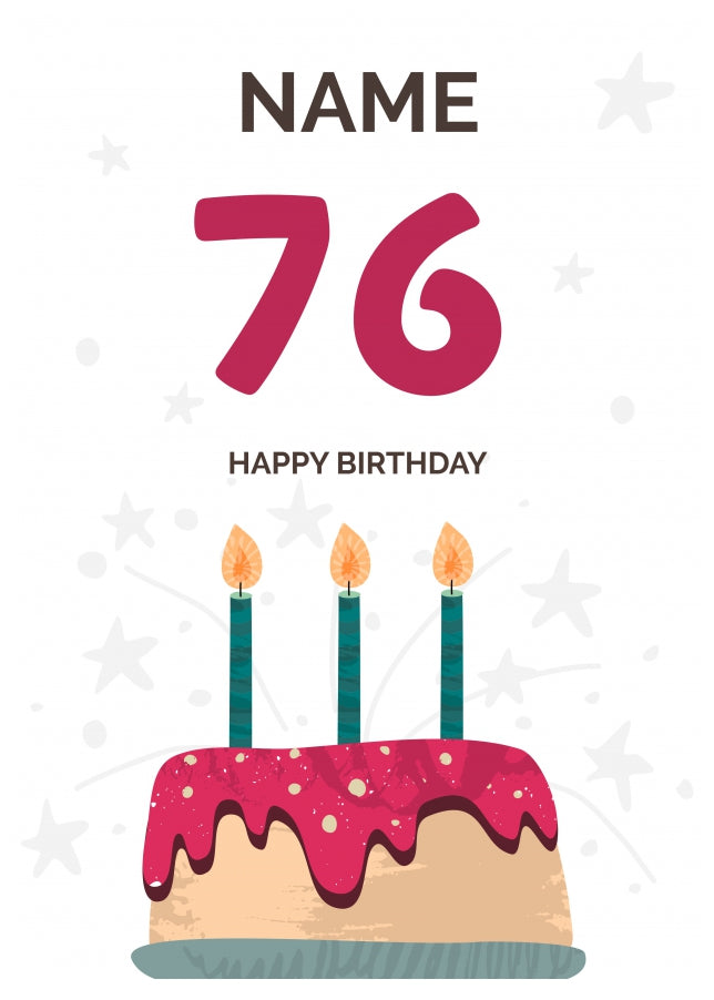 Happy 76th Birthday Card - Fun Birthday Cake Design