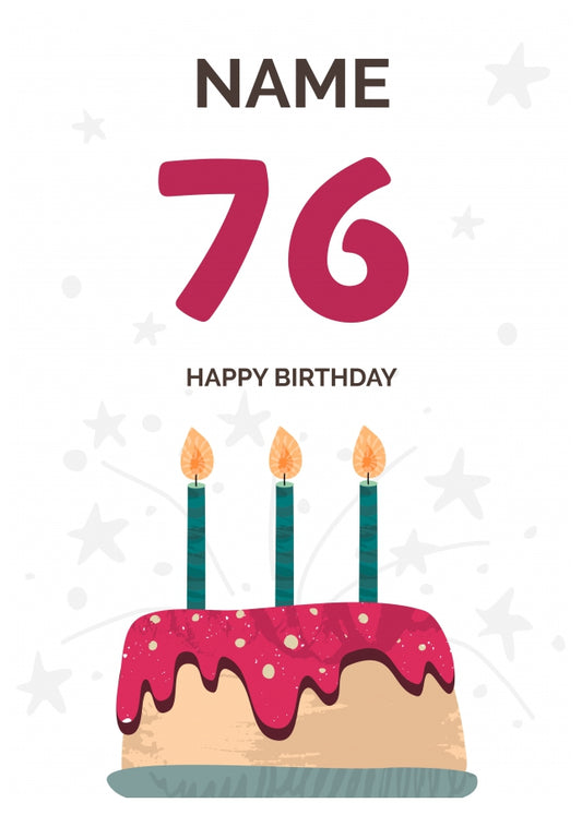 Happy 76th Birthday Card - Fun Birthday Cake Design