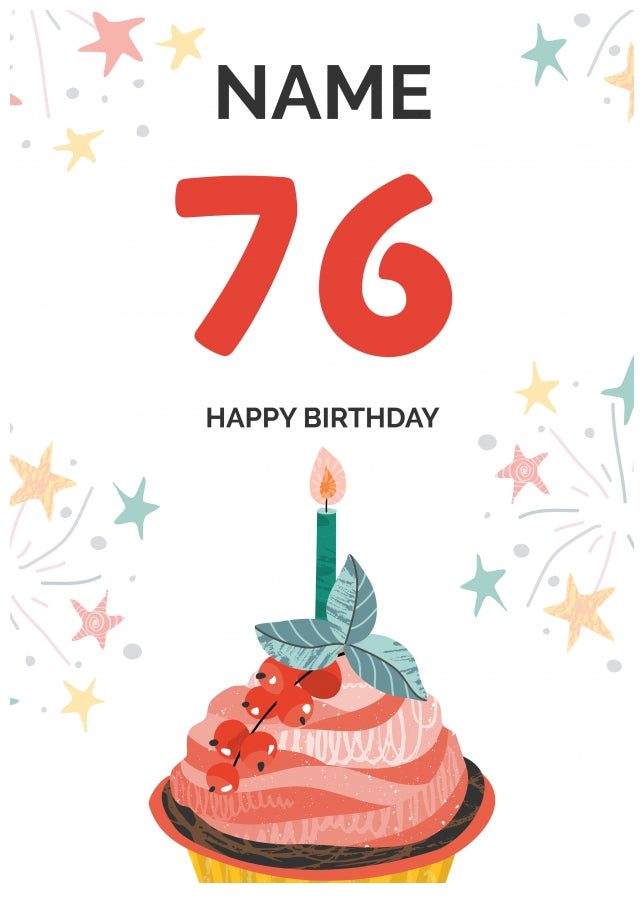 Happy 76th Birthday Card - Fun Cupcake Design