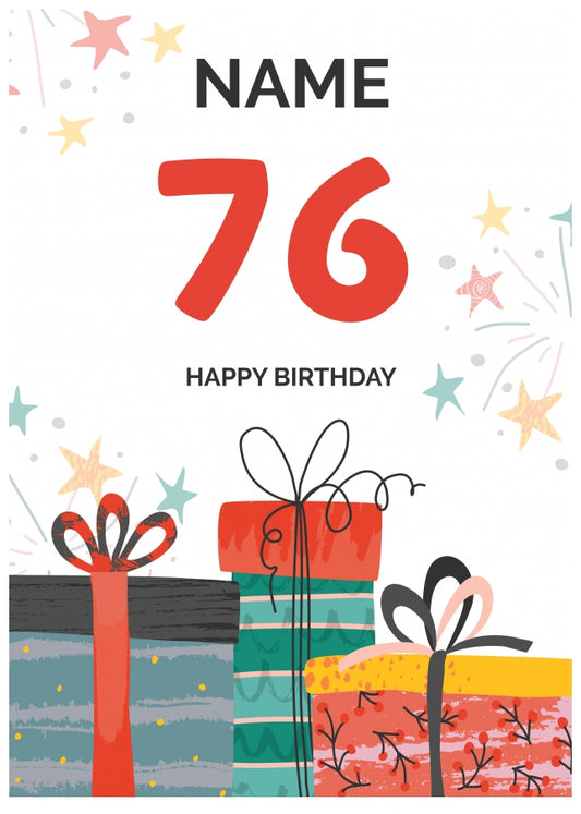 Happy 76th Birthday Card - Fun Presents Design