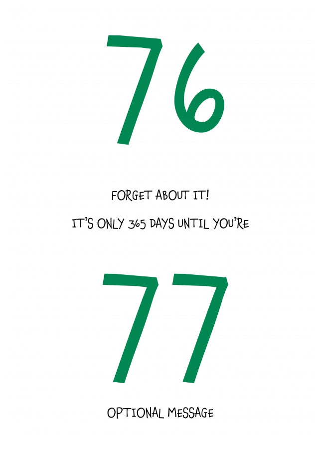 Happy 76th Birthday Card - Forget about it!