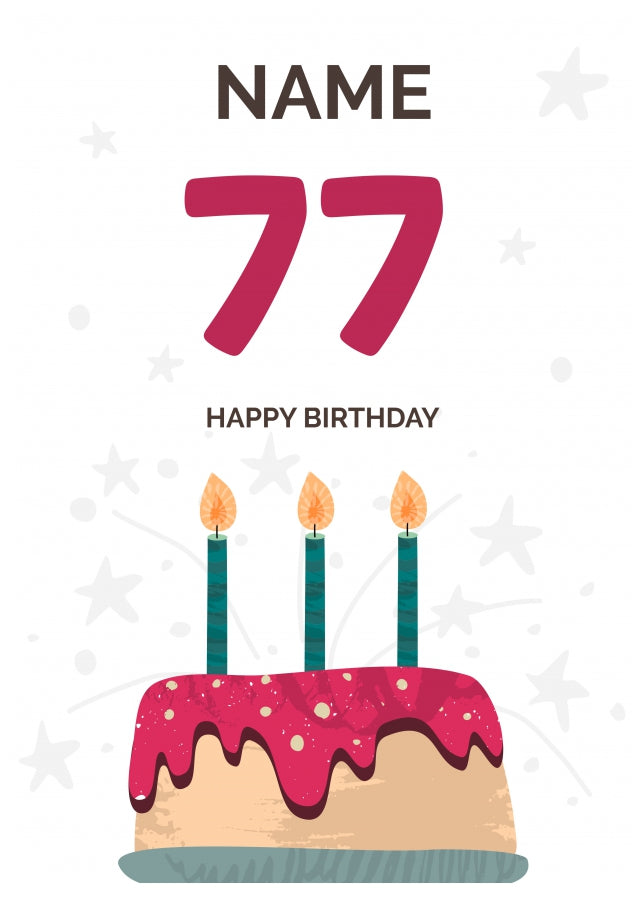 Happy 77th Birthday Card - Fun Birthday Cake Design