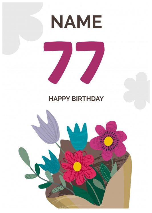 Happy 77th Birthday Card - Bouquet of Flowers