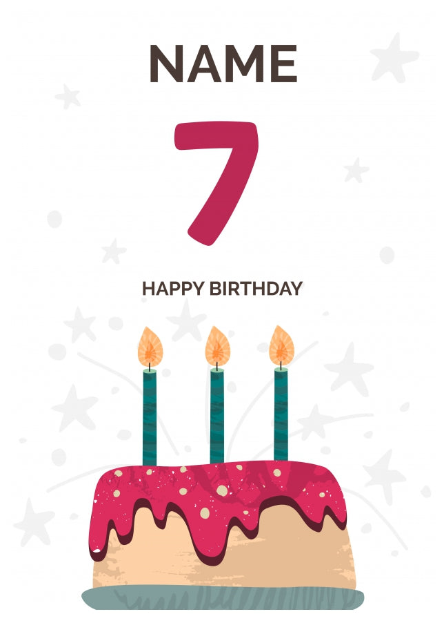 Happy 7th Birthday Card - Fun Birthday Cake Design