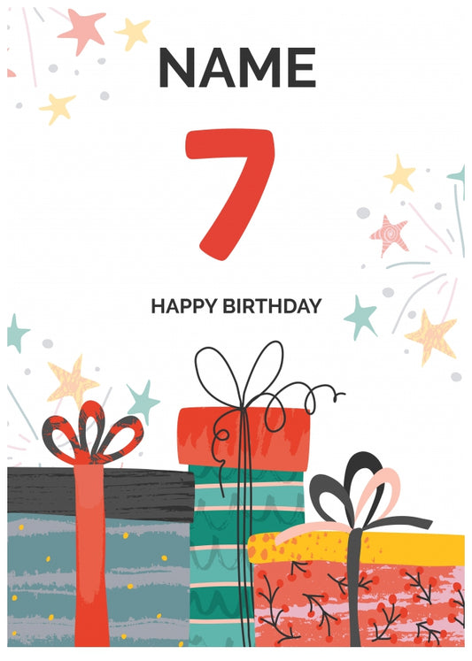 Happy 7th Birthday Card - Fun Presents Design