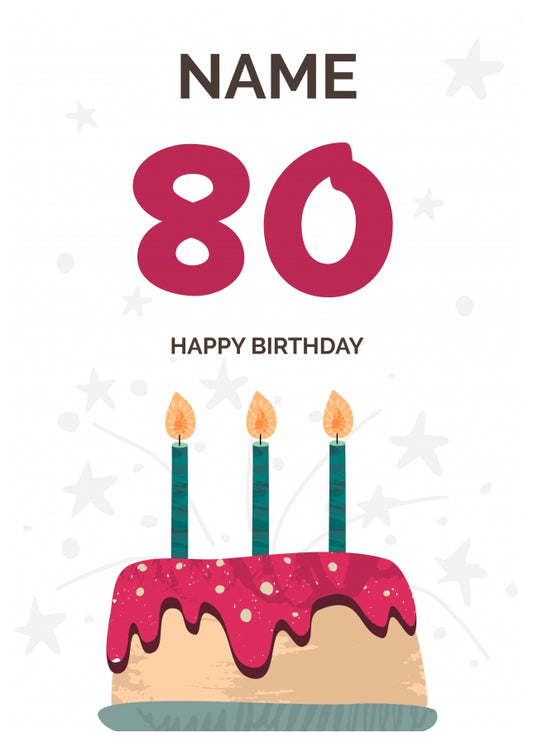 Happy 80th Birthday Card - Fun Birthday Cake Design