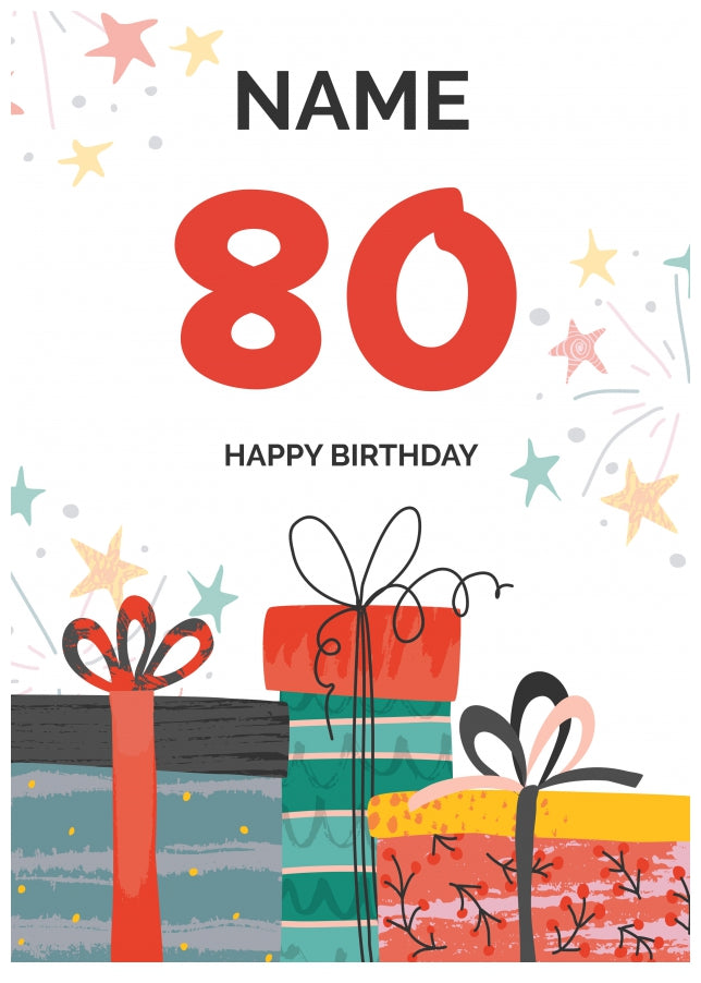 Happy 80th Birthday Card - Fun Presents Design