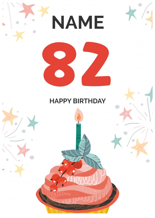 Happy 82nd Birthday Card - Fun Cupcake Design