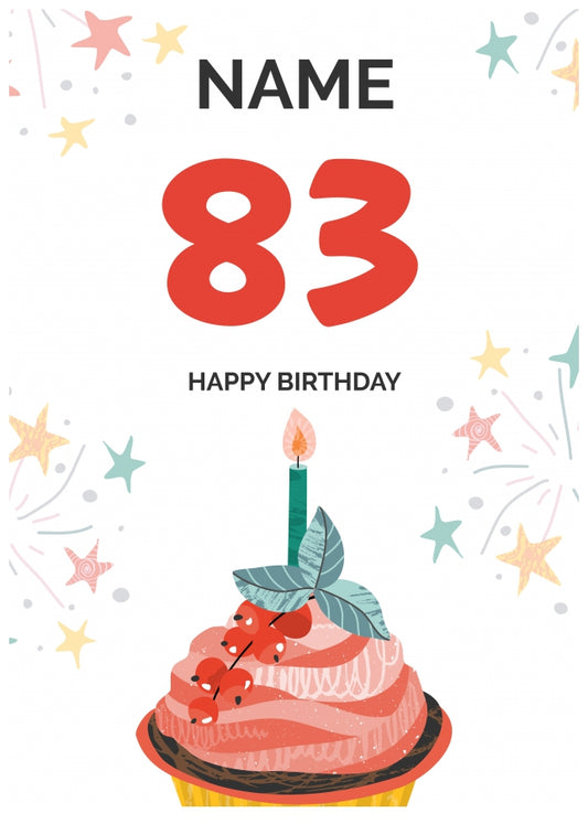 Happy 83rd Birthday Card - Fun Cupcake Design