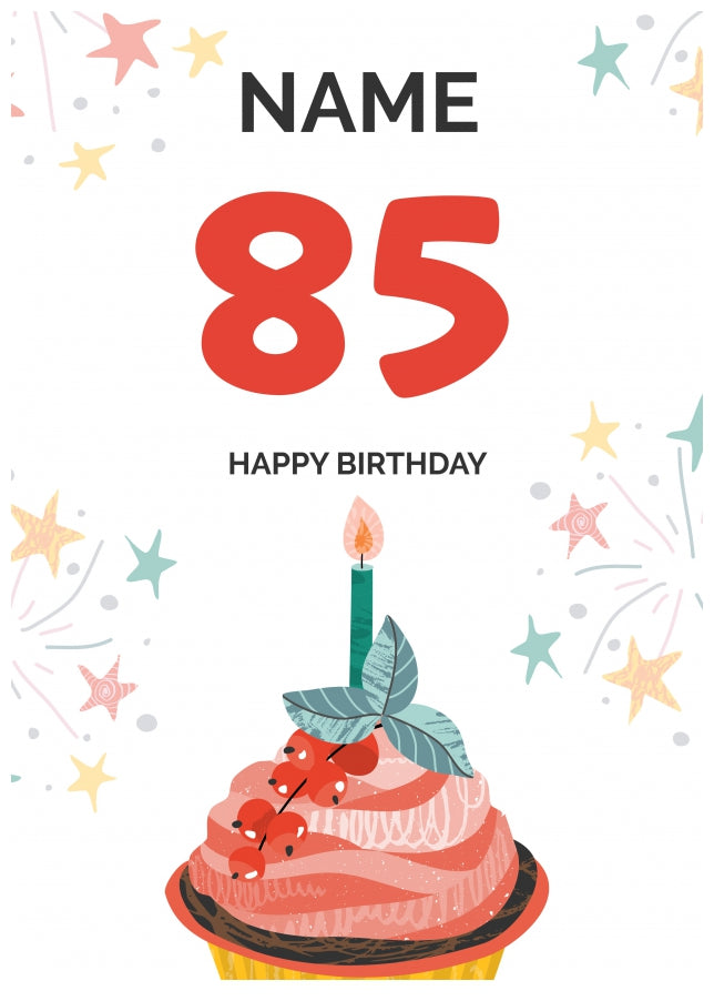 Happy 85th Birthday Card - Fun Cupcake Design