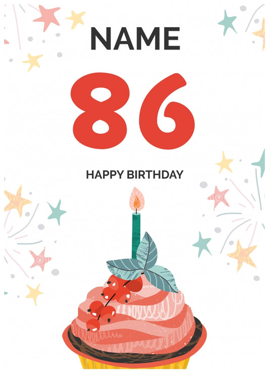 Happy 86th Birthday Card - Fun Cupcake Design