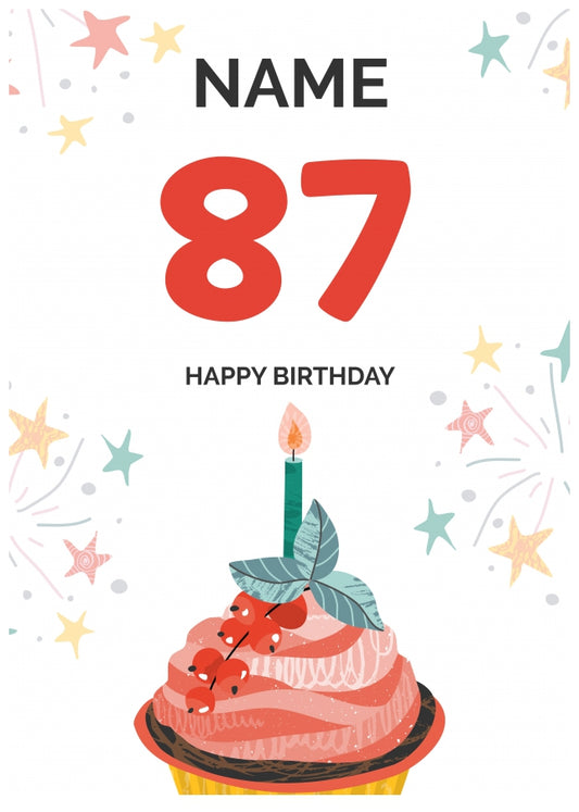 Happy 87th Birthday Card - Fun Cupcake Design