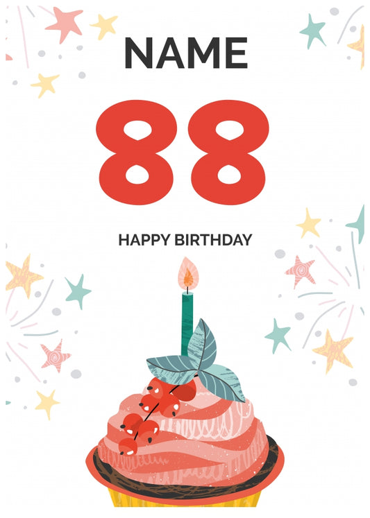 Happy 88th Birthday Card - Fun Cupcake Design