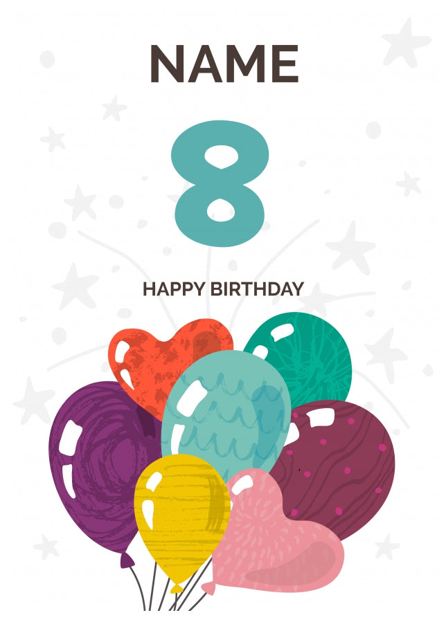 Happy 8th Birthday Card - Fun Balloons Design