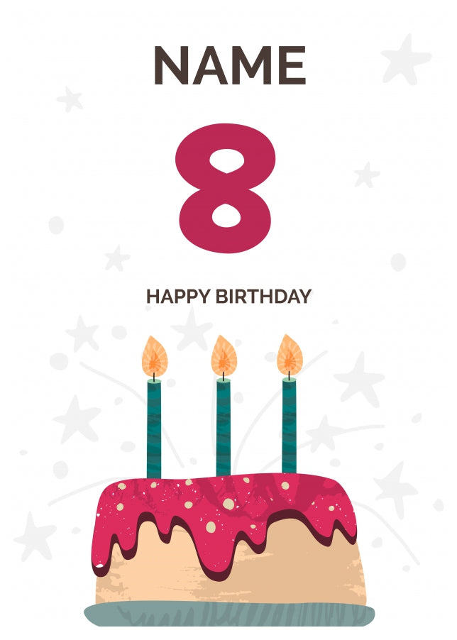 Happy 8th Birthday Card - Fun Birthday Cake Design