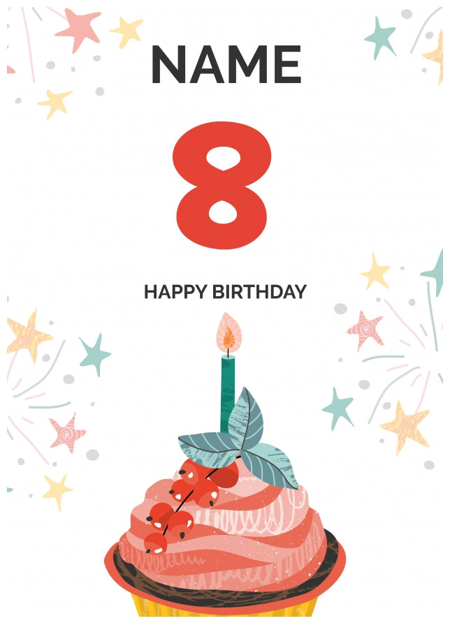 Happy 8th Birthday Card - Fun Cupcake Design