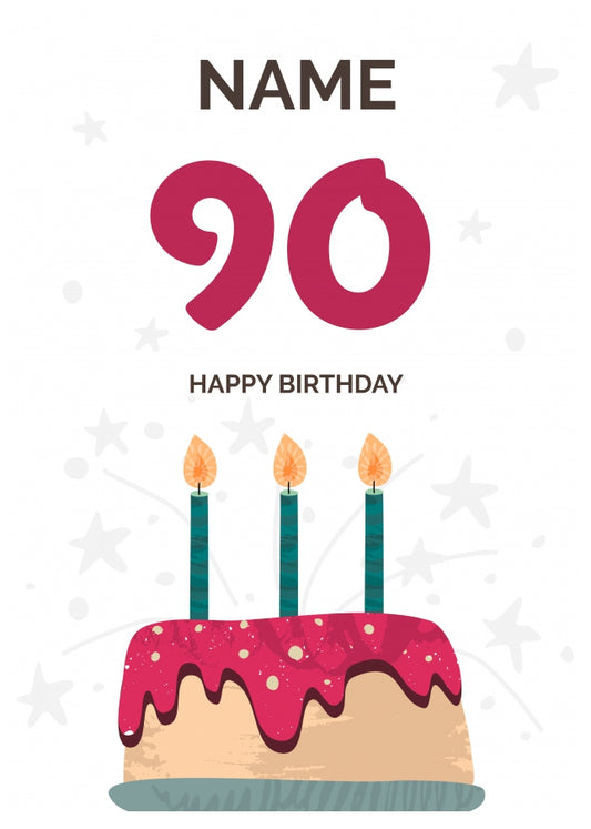 Happy 90th Birthday Card - Fun Birthday Cake Design