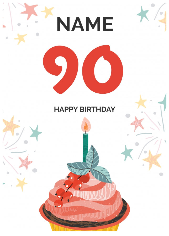 Happy 90th Birthday Card - Fun Cupcake Design