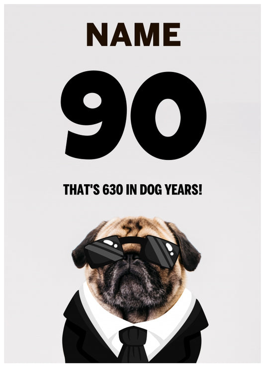 Happy 90th Birthday Card - 90 is 630 in Dog Years!