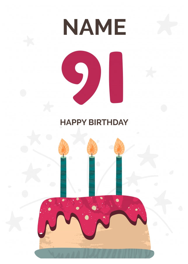 Happy 91st Birthday Card - Fun Birthday Cake Design