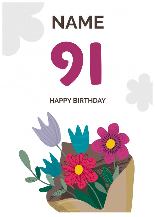 Happy 91st Birthday Card - Bouquet of Flowers