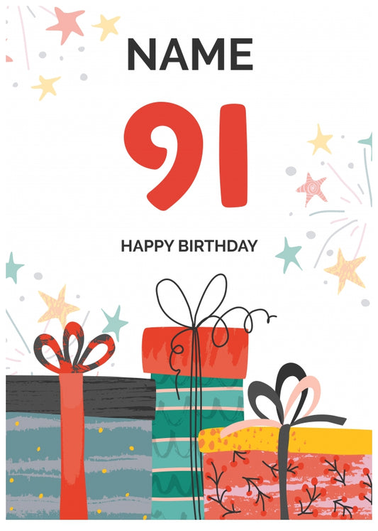 Happy 91st Birthday Card - Fun Presents Design