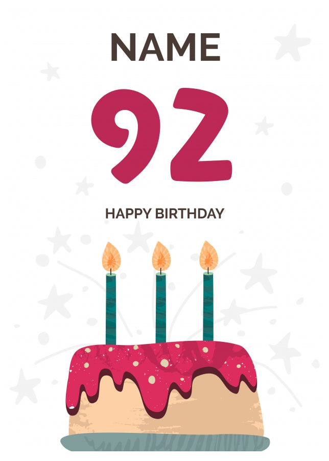 Happy 92nd Birthday Card - Fun Birthday Cake Design