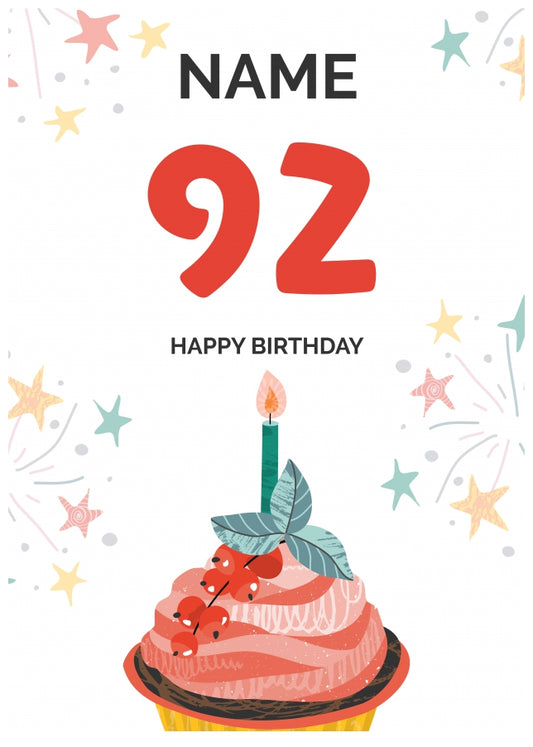 Happy 92nd Birthday Card - Fun Cupcake Design