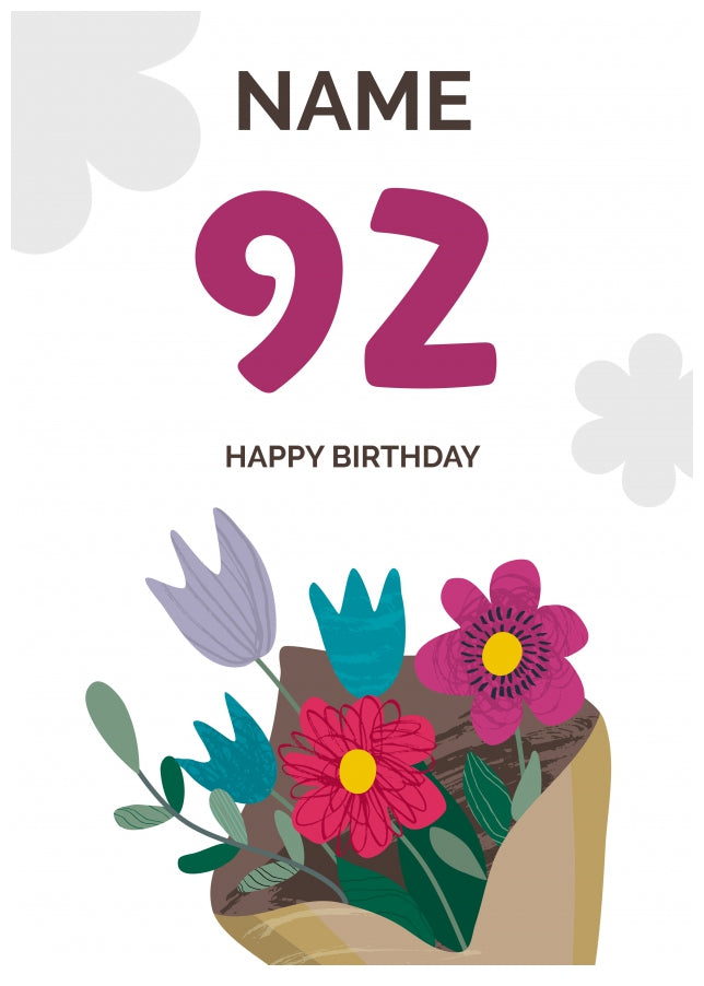 Happy 92nd Birthday Card - Bouquet of Flowers