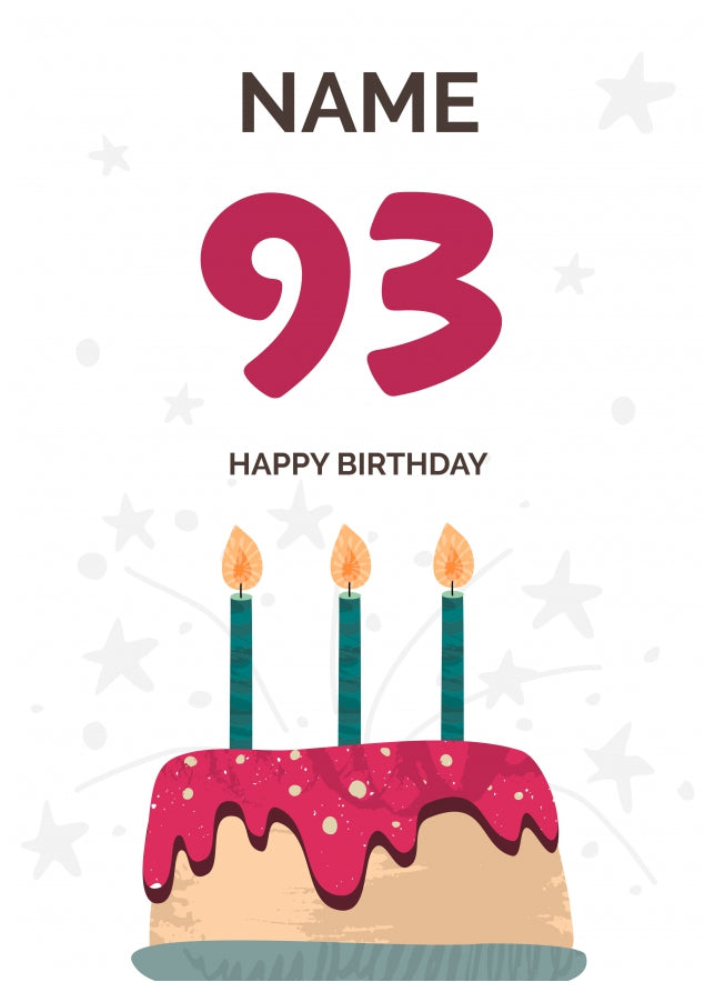 Happy 93rd Birthday Card - Fun Birthday Cake Design